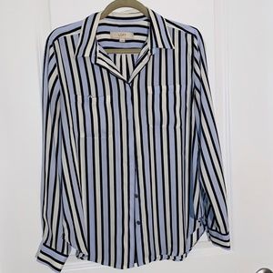LOFT Striped Utility Button Down Blouse